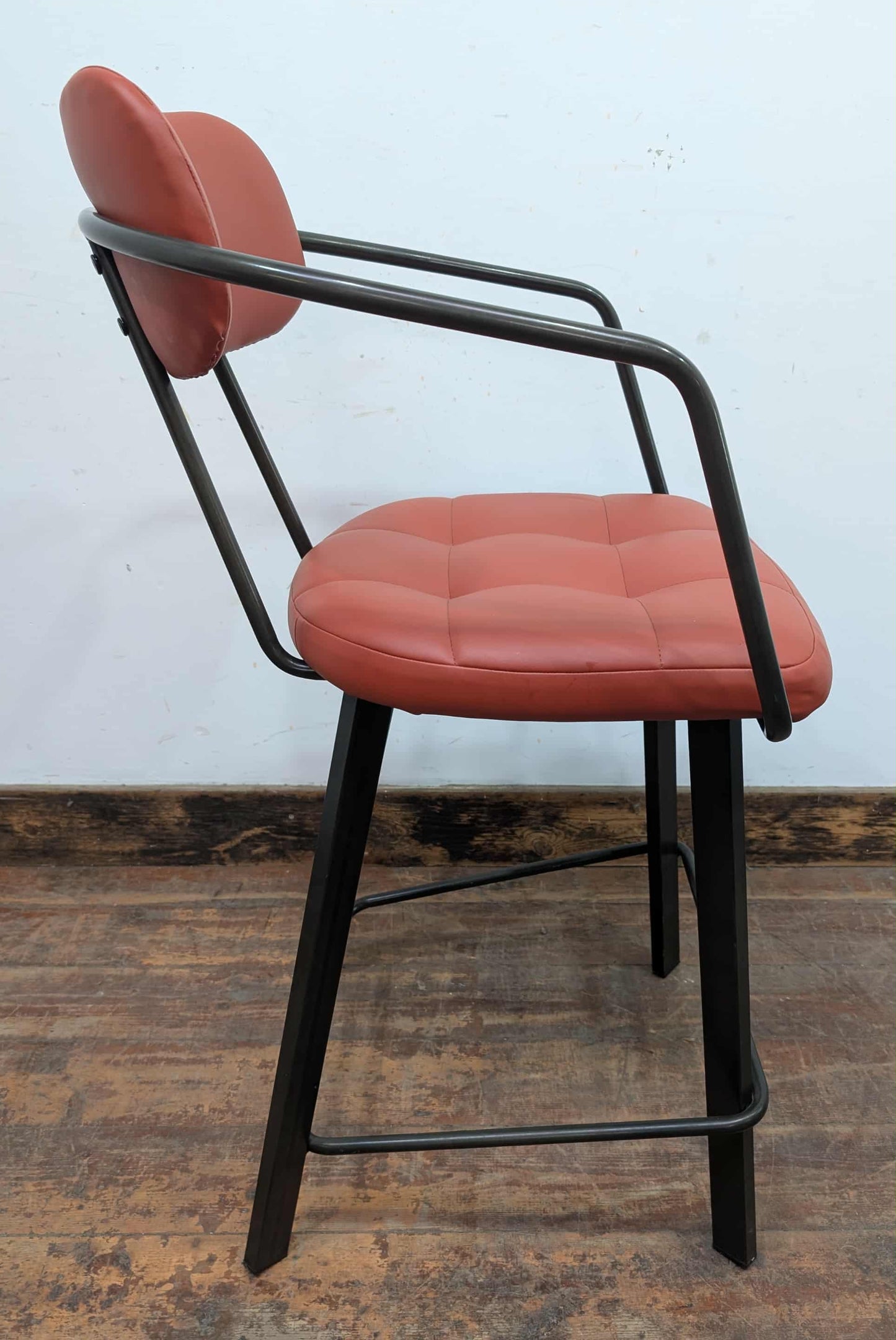 Set of 6 orange faux-leather counter-height stools for cafe / pub / restaurant