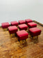 Set of 9 Red Leather Effect Low Pub Bar Stools Wooden Legs