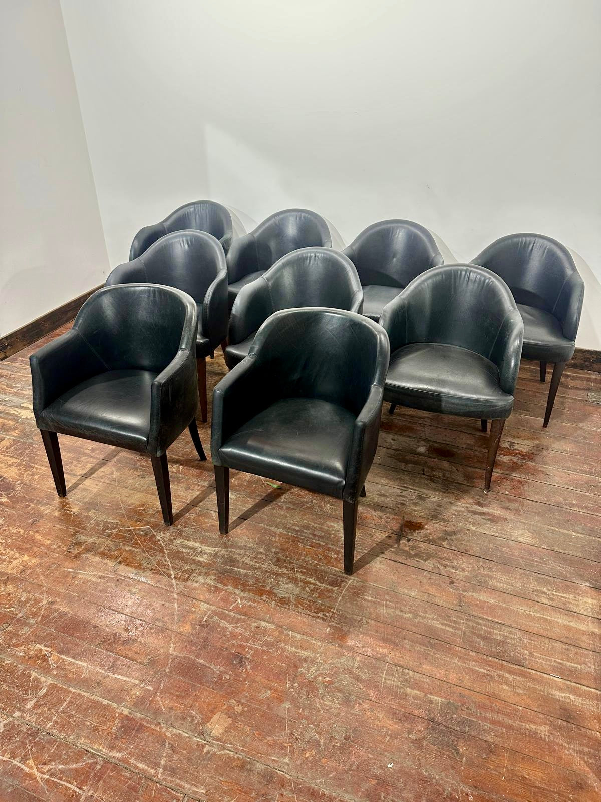 Set of 8 Black Leather Dining / Occasional Chairs Pub Restaurant Bar