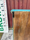 Turquoise Painted Glass Display Cabinet Wooden Shelves Rustic Boho Storage Unit