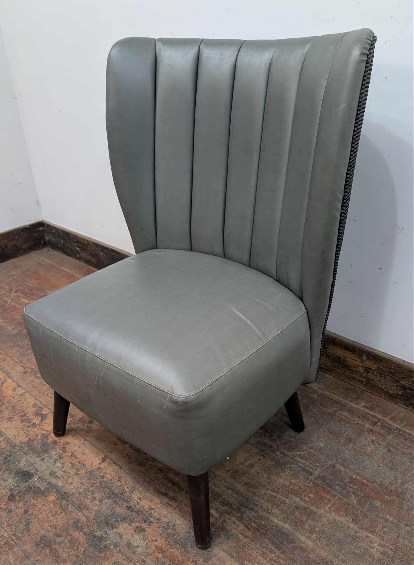 Set of 8 high back grey comfy faux-leather and fabric chairs