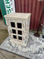 White Distressed Wooden Cabinet with Glass Panel Door Rustic Storage