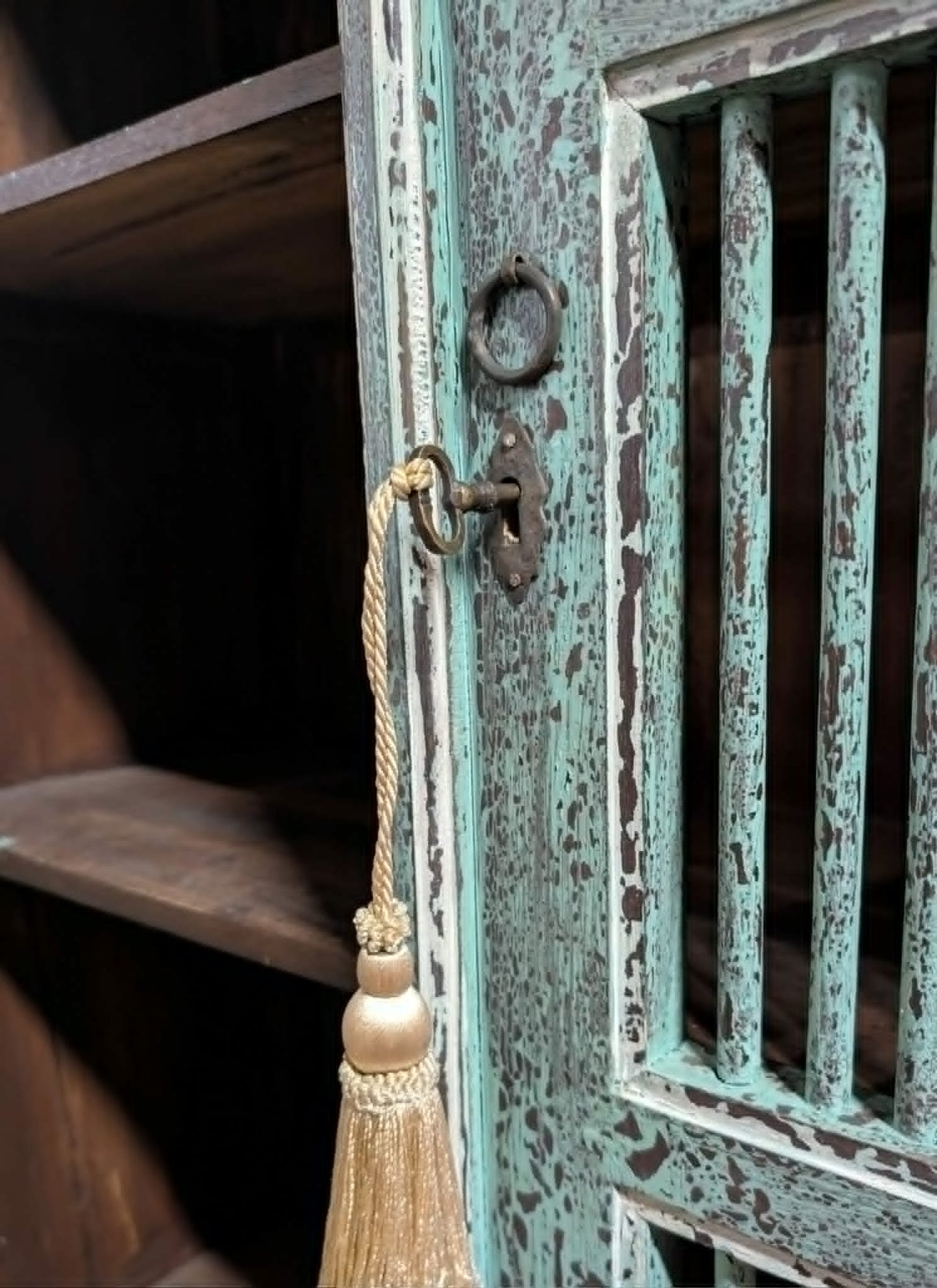 Blue Shabby Chic Tall Cabinet / Barred Doors