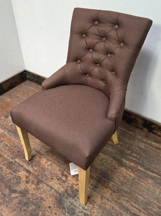 Brown-Red Linen Fabric Dining Chair with Light Wood Legs
