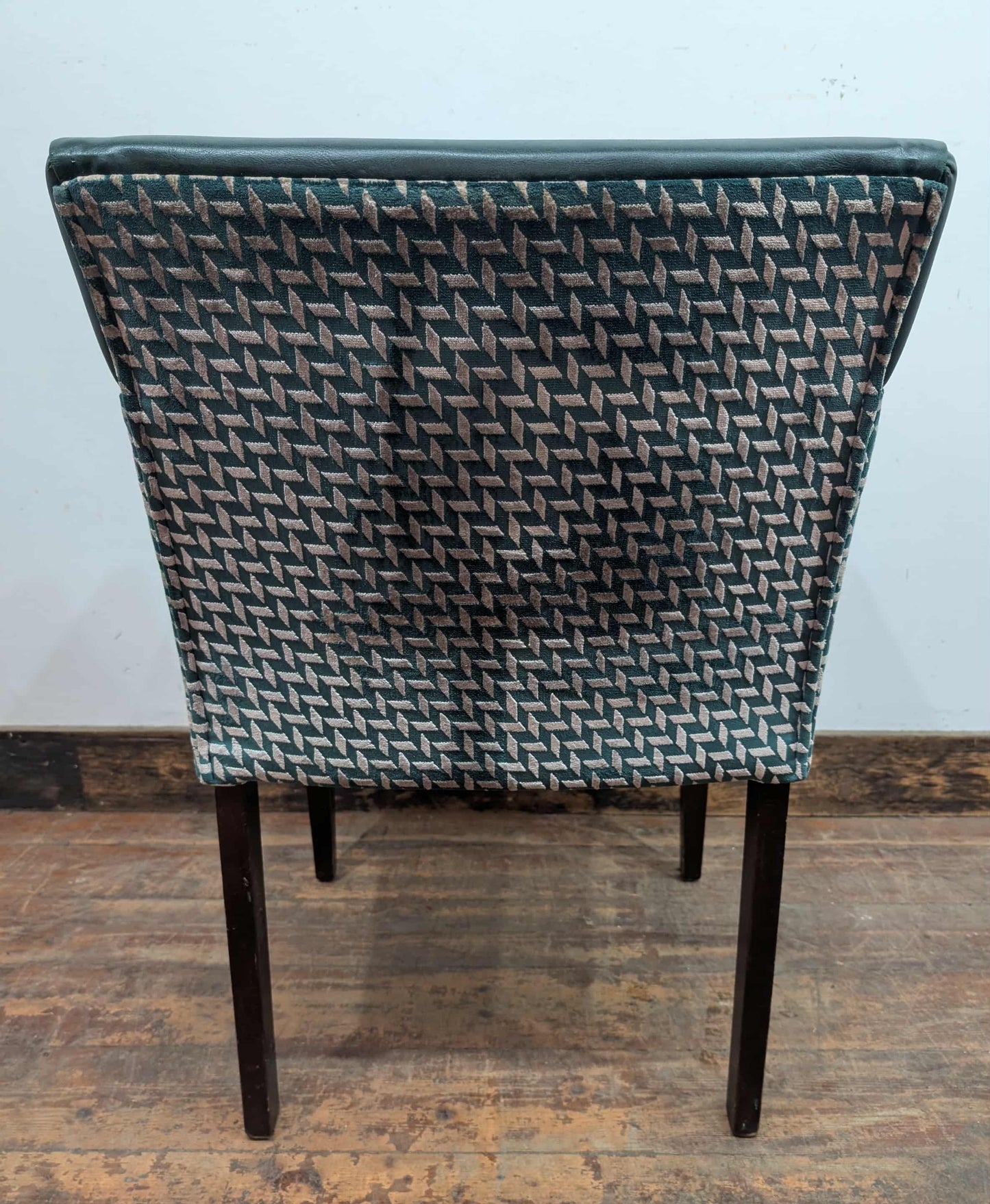 Set of 4 bottle green faux leather tub chairs / fabric backs / pub seating