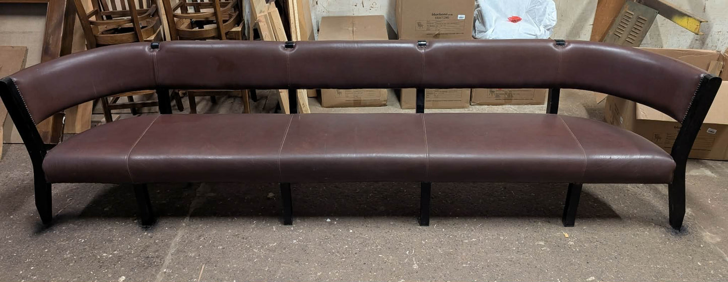 Long Red/Brown Faux Leather Indoor Pub / Bar /Cafe Bench with Black Wooden Frame