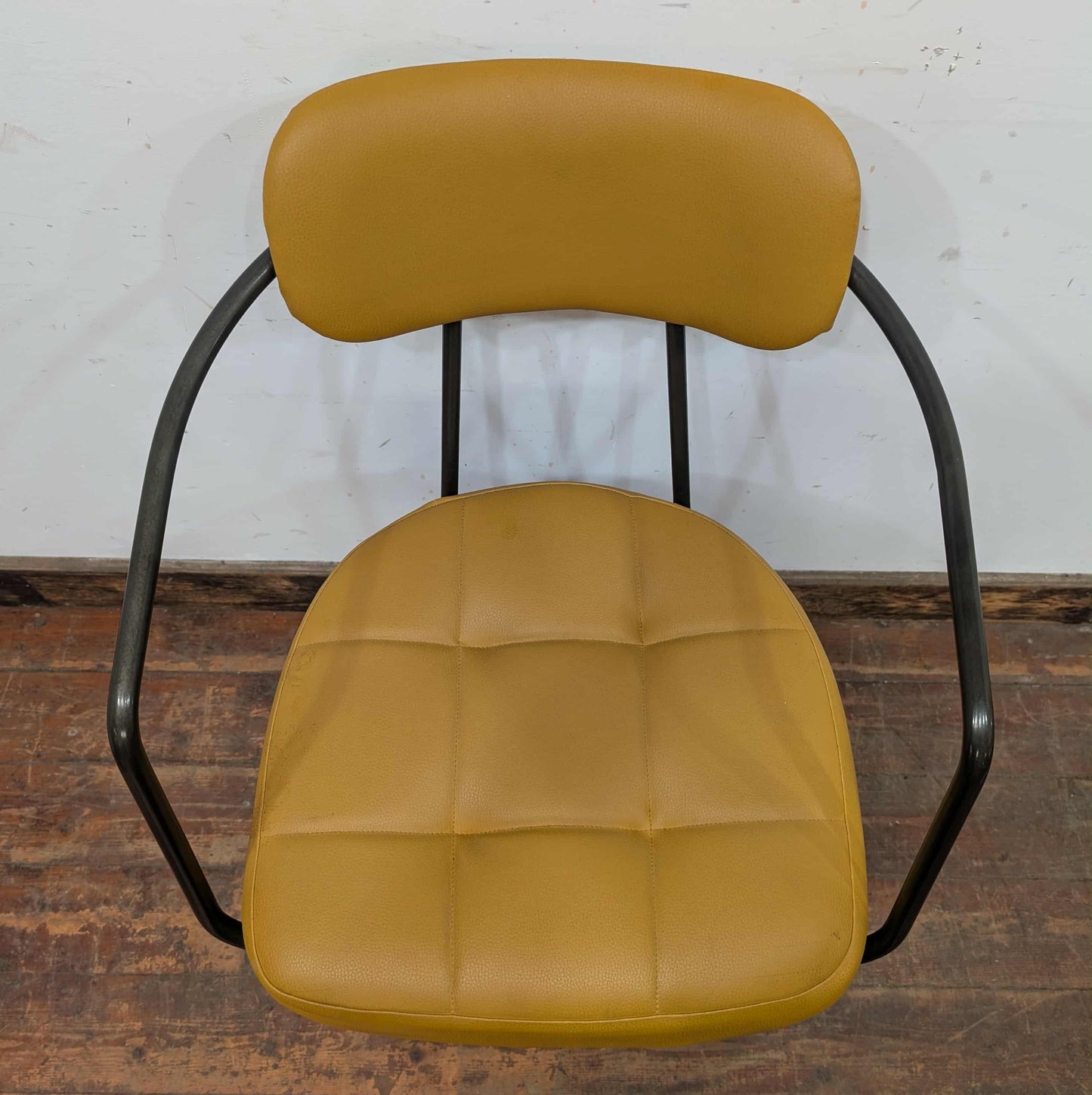 Set of 7 gold-yellow faux-leather counter stools for cafe / pub / restaurant