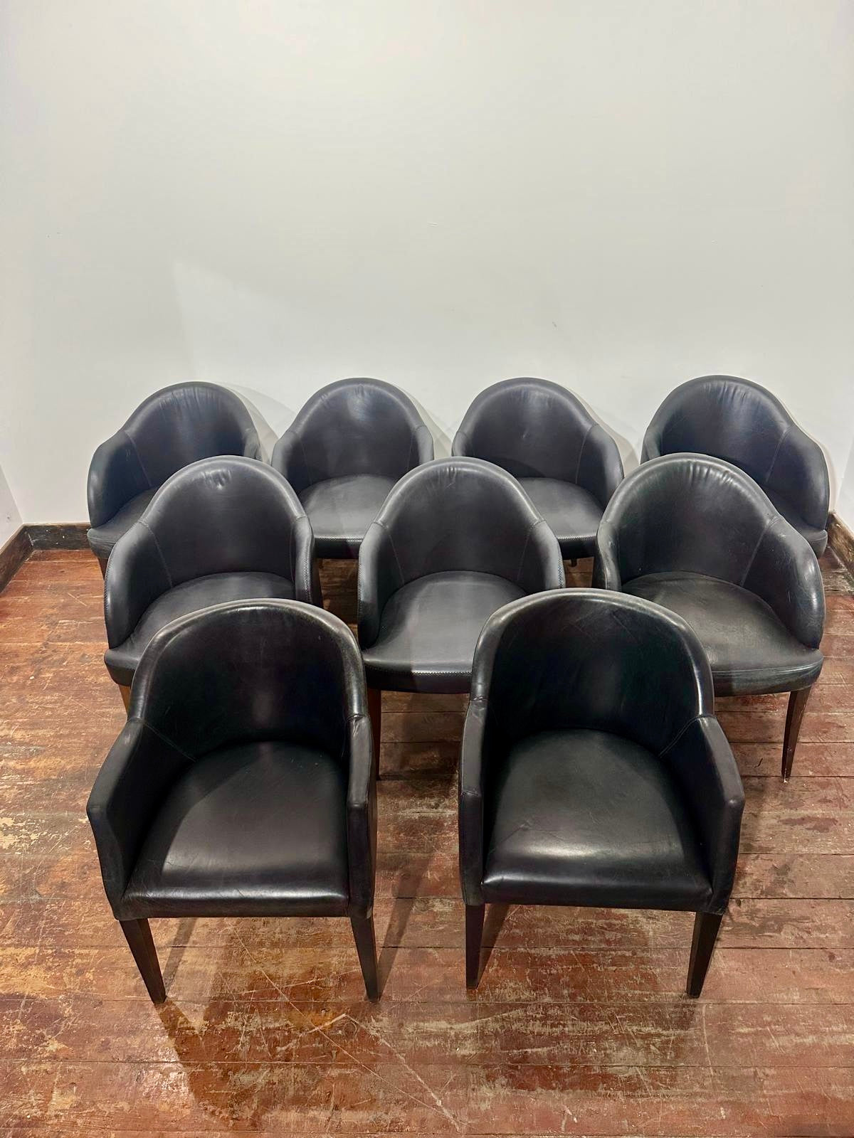 Set of 8 Black Leather Dining / Occasional Chairs Pub Restaurant Bar