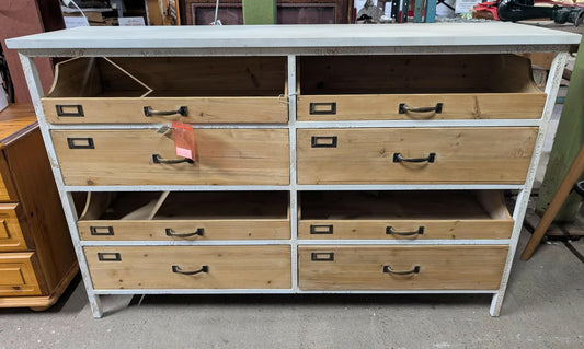 Chest of Drawers / Metal Frame / Light Wood Drawers and Half-Drawers