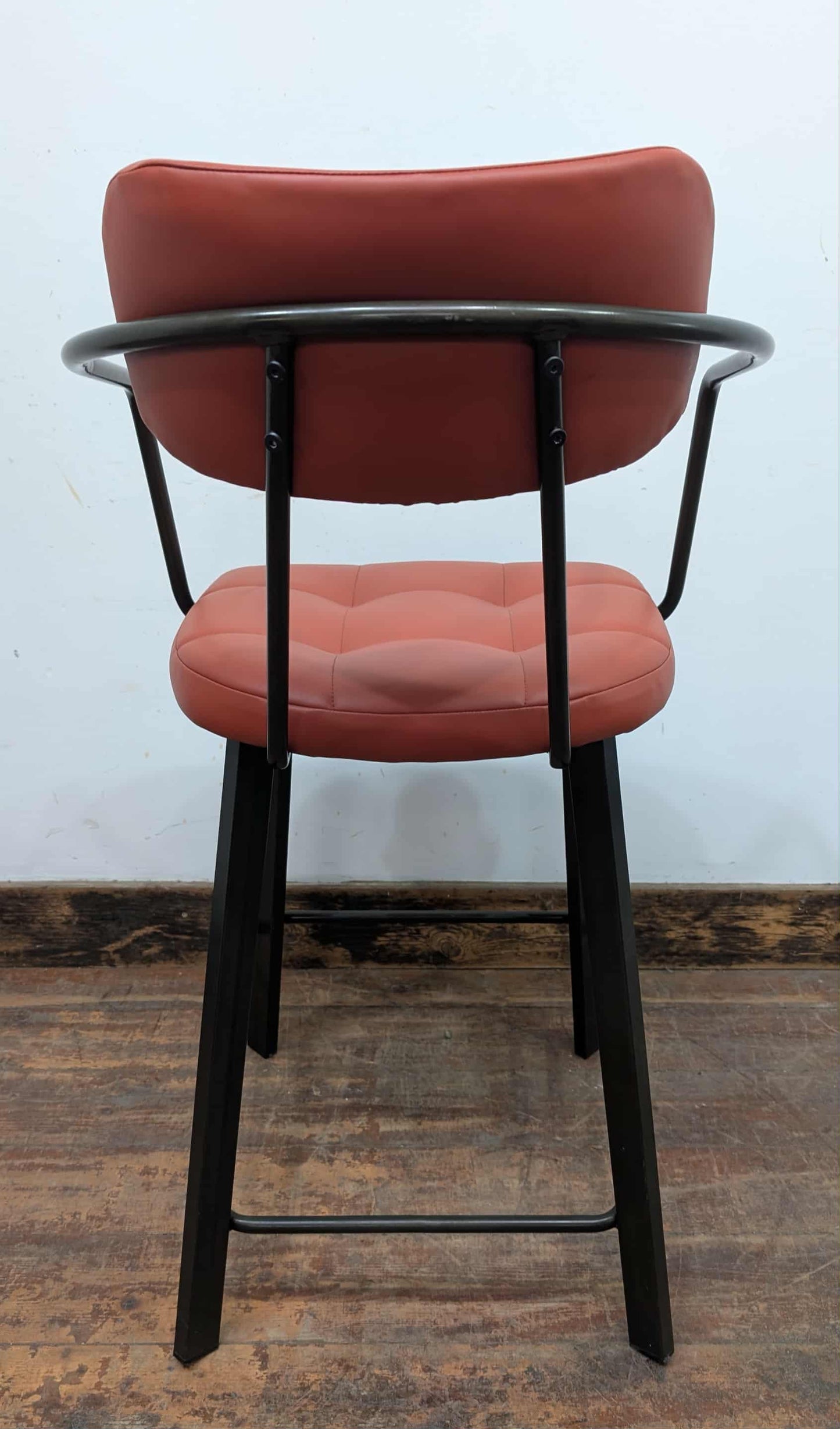 Set of 6 orange faux-leather counter-height stools for cafe / pub / restaurant