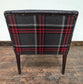 Square Black Faux Leather Tub Chair with Red Tartan Sides and Back