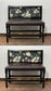 Stunning pair of poseur benches with floral fabric backrests