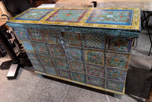 Colourful hand painted storage chest / blanket box with lift up lid