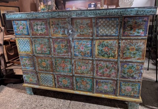 Colourful hand painted storage chest / blanket box with lift up lid