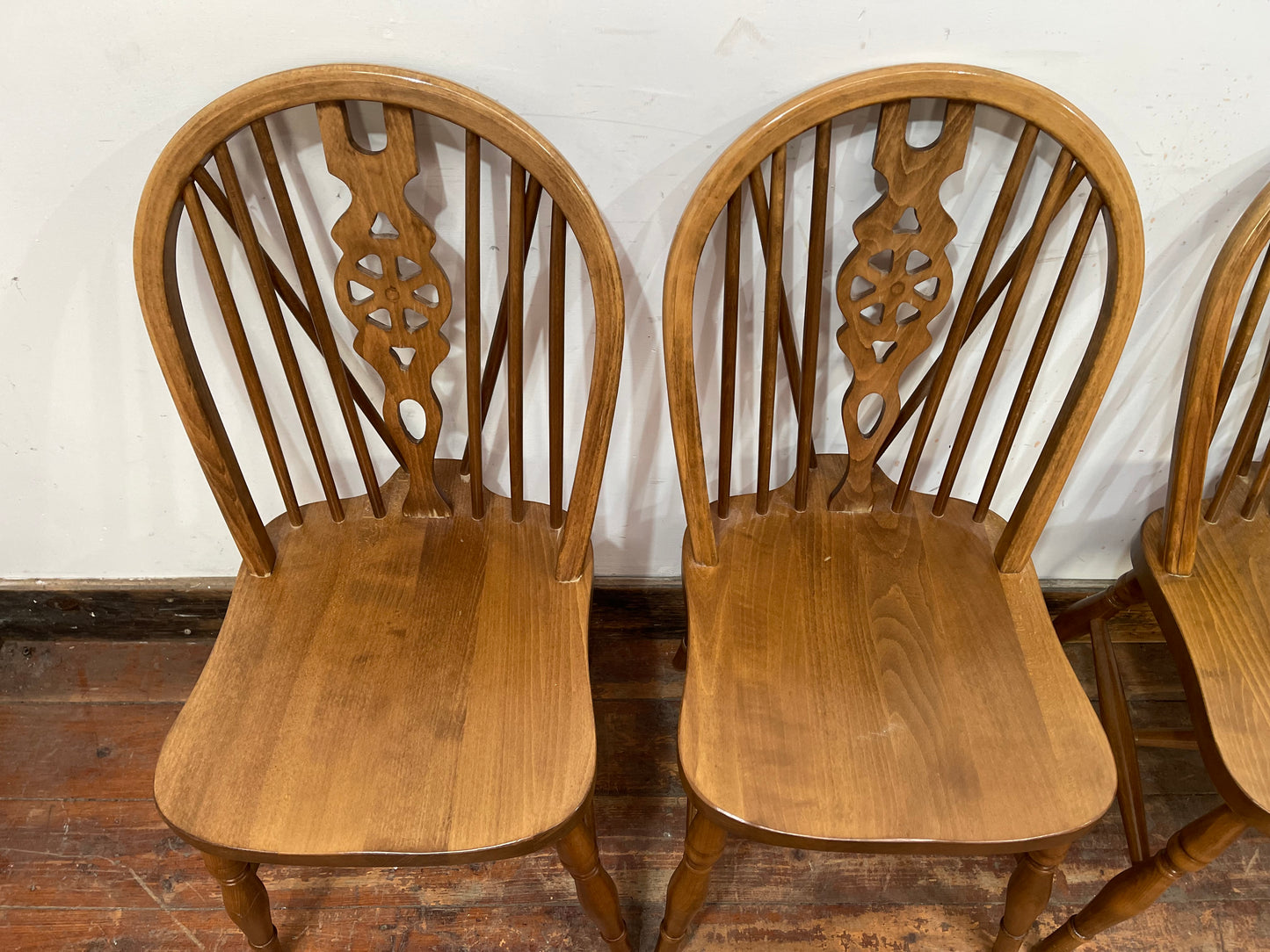 Compact dining table set with 4 chairs - retro style / light wood