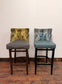 Pair of bar stools with marble effect fabric backs