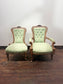 Victorian Style Carved Walnut Armchair/Side Chair/Sage Green Button Back Chairs
