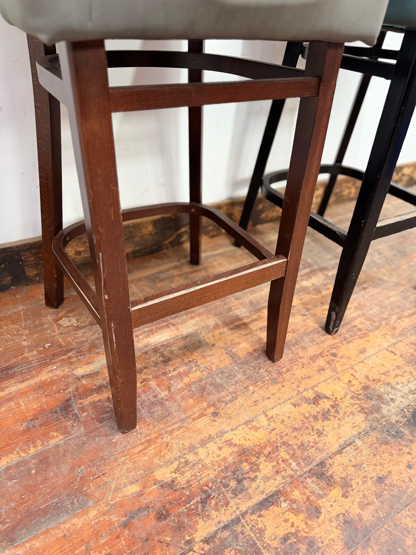 Pair of bar stools with marble effect fabric backs