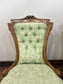 Victorian Style Carved Walnut Armchair/Side Chair/Sage Green Button Back Chairs