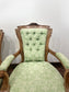 Victorian Style Carved Walnut Armchair/Side Chair/Sage Green Button Back Chairs