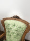 Victorian Style Carved Walnut Armchair/Side Chair/Sage Green Button Back Chairs