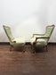 Victorian Style Carved Walnut Armchair/Side Chair/Sage Green Button Back Chairs