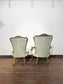 Victorian Style Carved Walnut Armchair/Side Chair/Sage Green Button Back Chairs