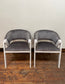 Pair of grey suede-feel chairs with white painted frames