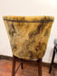Pair of bar stools with marble effect fabric backs