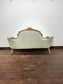 Antique Victorian Style Carved Walnut Two Seater Sofa Sage Green Upholstery