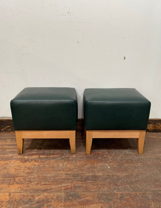 Pair of short / low rectangular green pub / bar stools