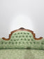 Antique Victorian Style Carved Walnut Two Seater Sofa Sage Green Upholstery