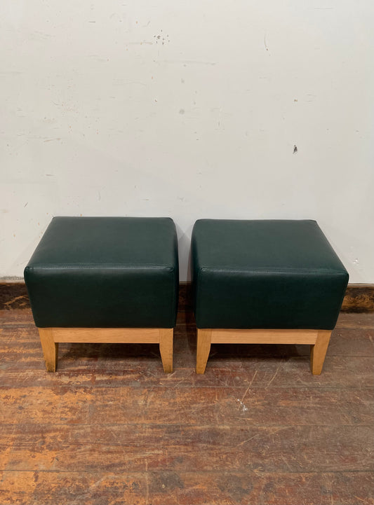 Pair of short / low rectangular green pub / bar stools
