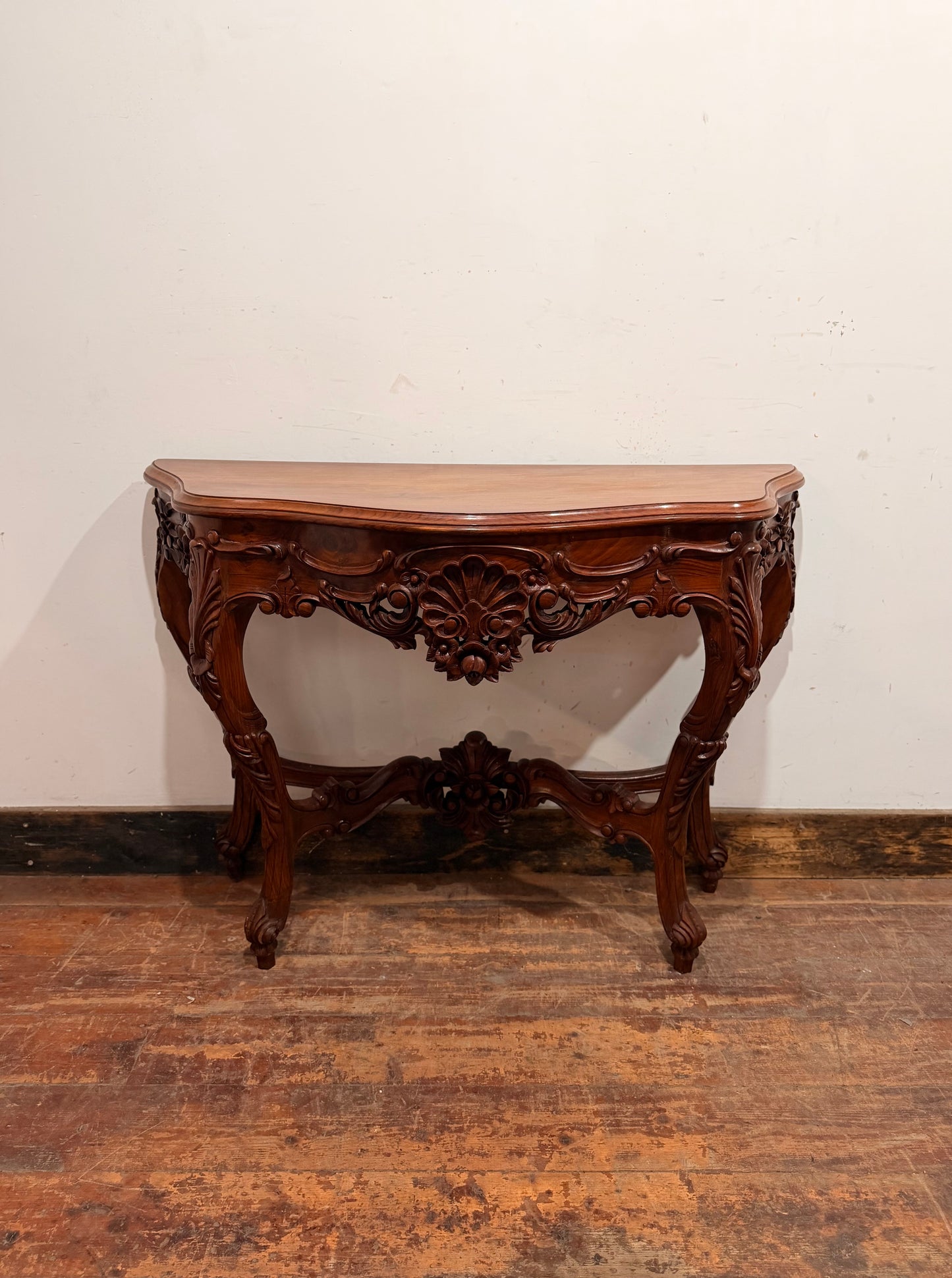 Vintage carved wooden hall table with flower detail