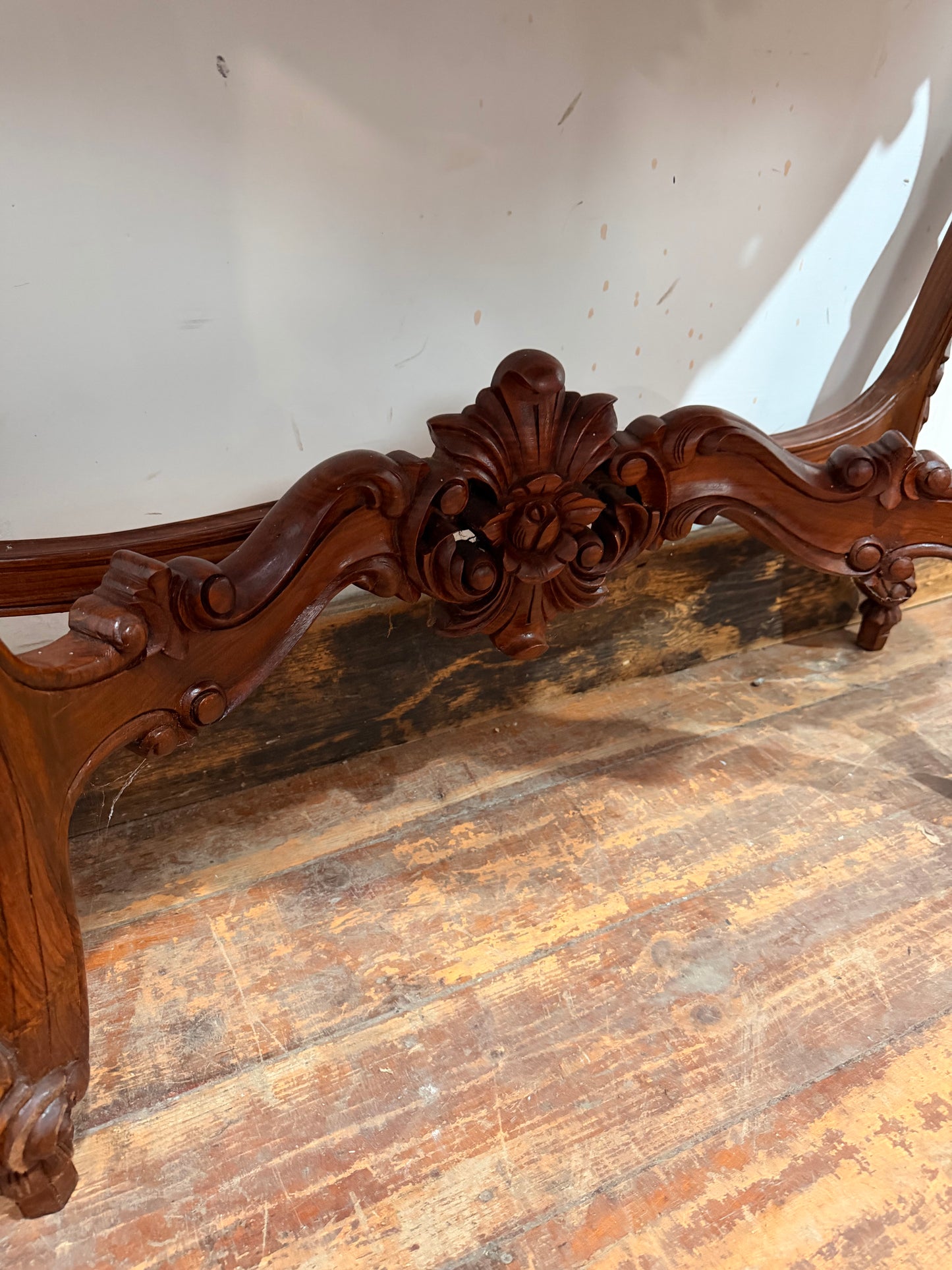 Vintage carved wooden hall table with flower detail