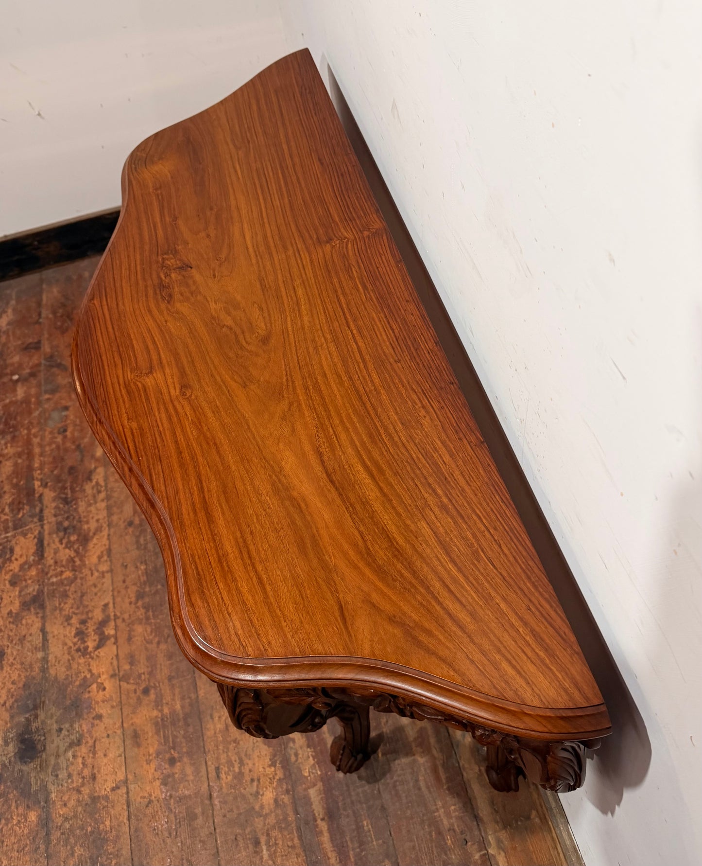 Vintage carved wooden hall table with flower detail