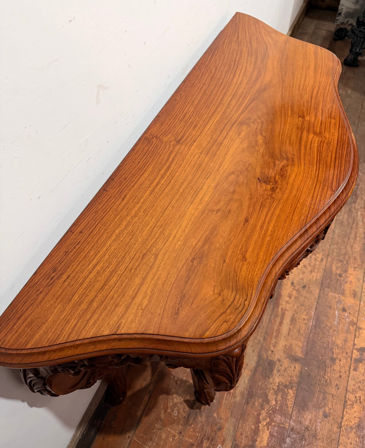 Vintage carved wooden hall table with flower detail