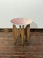 Modern Round Accent Side Table / Wooden Base with Pastel Geometric Top