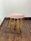 Modern Round Accent Side Table / Wooden Base with Pastel Geometric Top