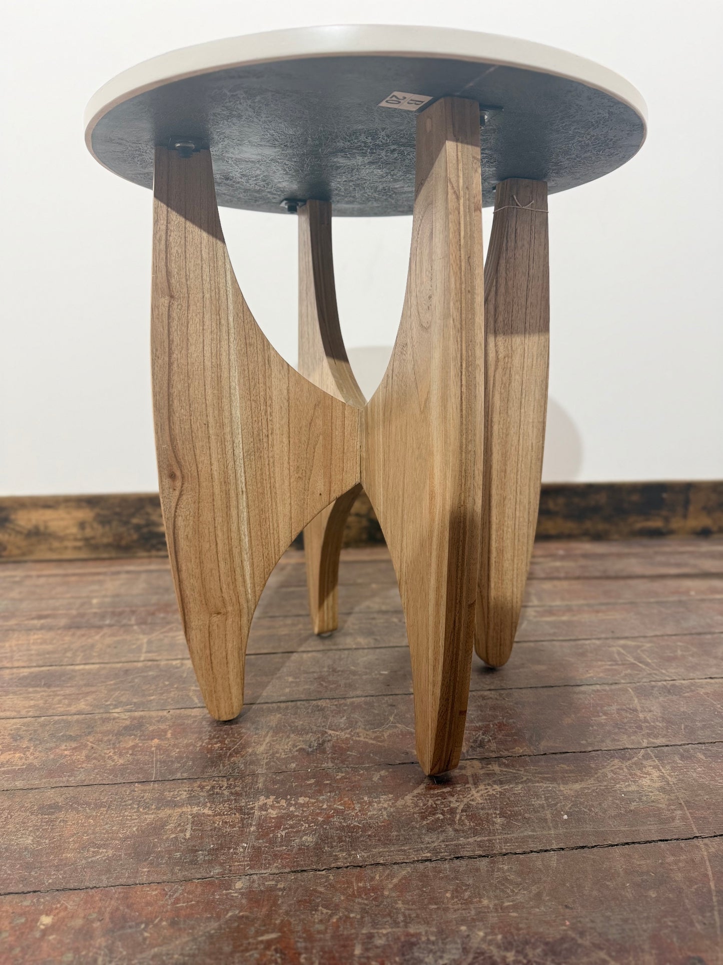 Modern Round Accent Side Table / Wooden Base with Pastel Geometric Top