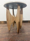Modern Round Accent Side Table / Wooden Base with Pastel Geometric Top