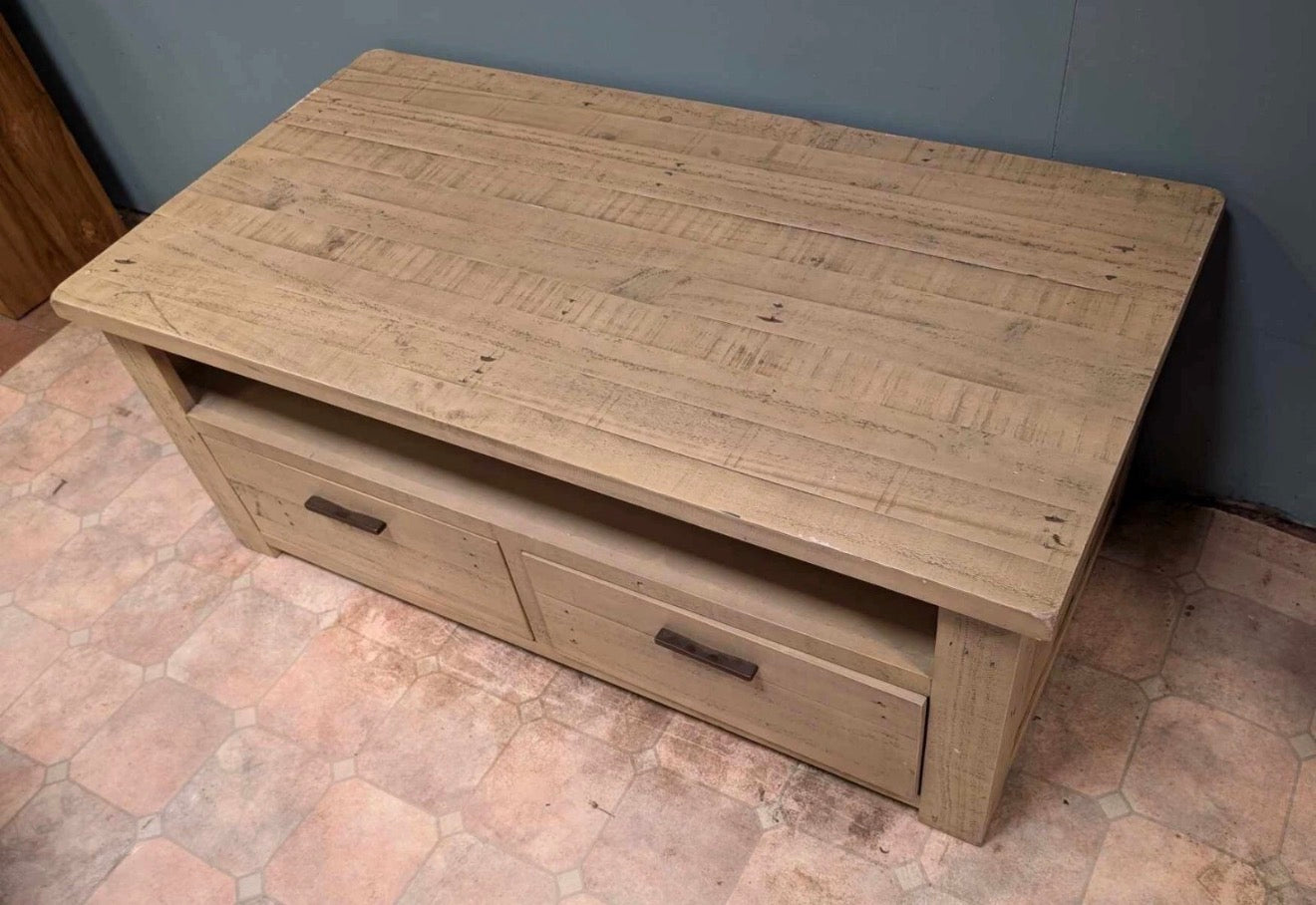 Light Wood TV Table / Two Drawers / Console Shelf