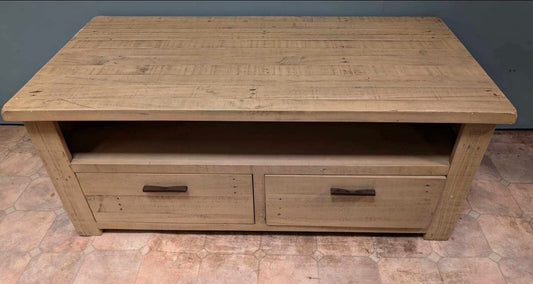 Light Wood TV Table / Two Drawers / Console Shelf