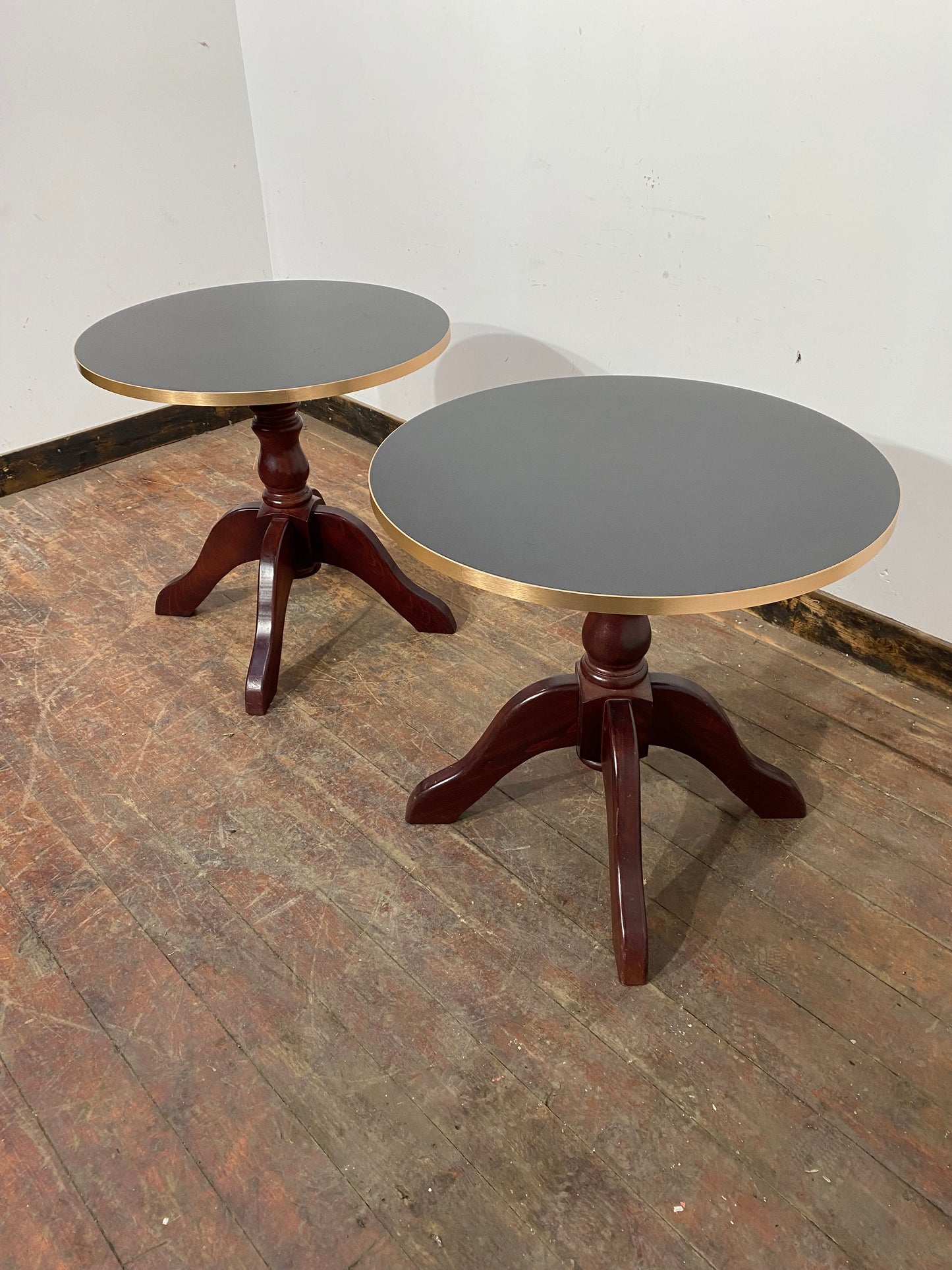 Pair of Black Top Round Bar Tables