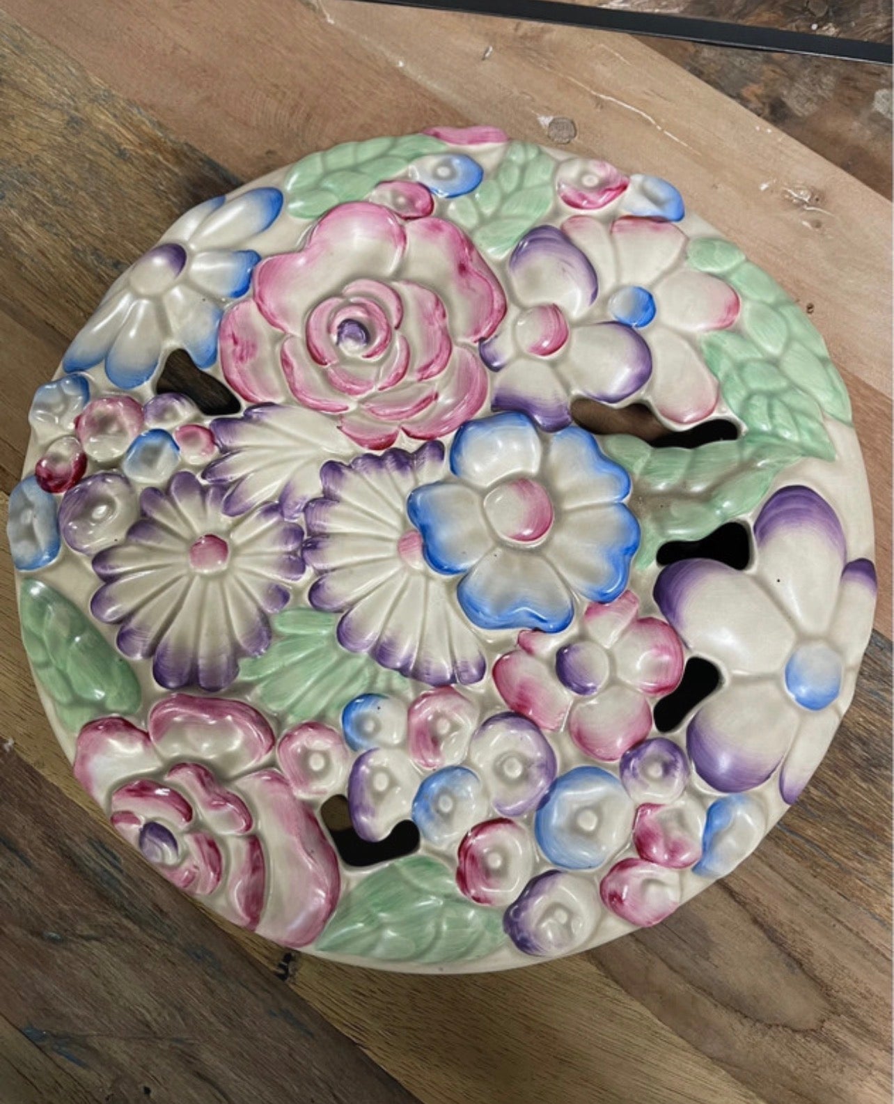 Ornate vintage Clarice Cliff 1940s floral wall plaque