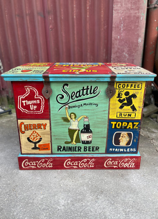 Colouful vintage storage chest / trunk / blanket box