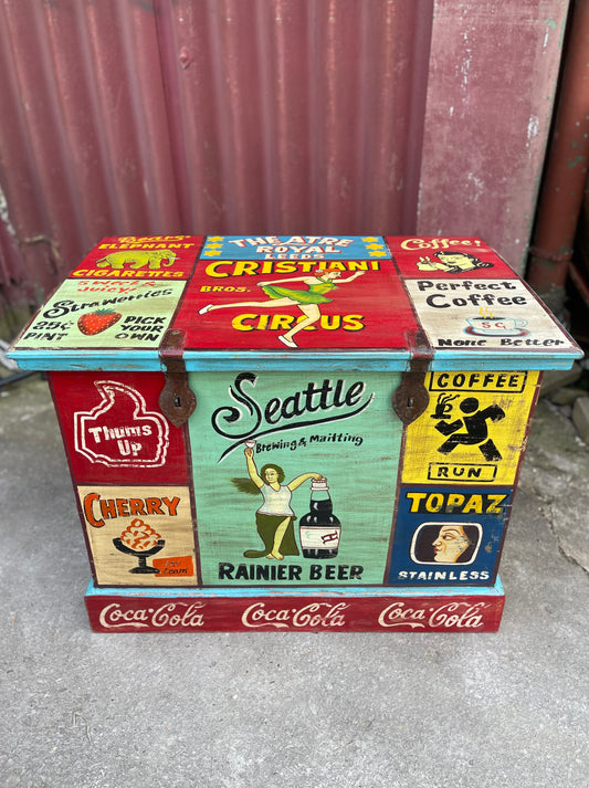 Colouful vintage storage chest / trunk / blanket box