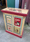 Quirky hand painted cabinet with retro / vintage style adverts