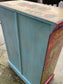 Quirky hand painted cabinet with retro / vintage style adverts