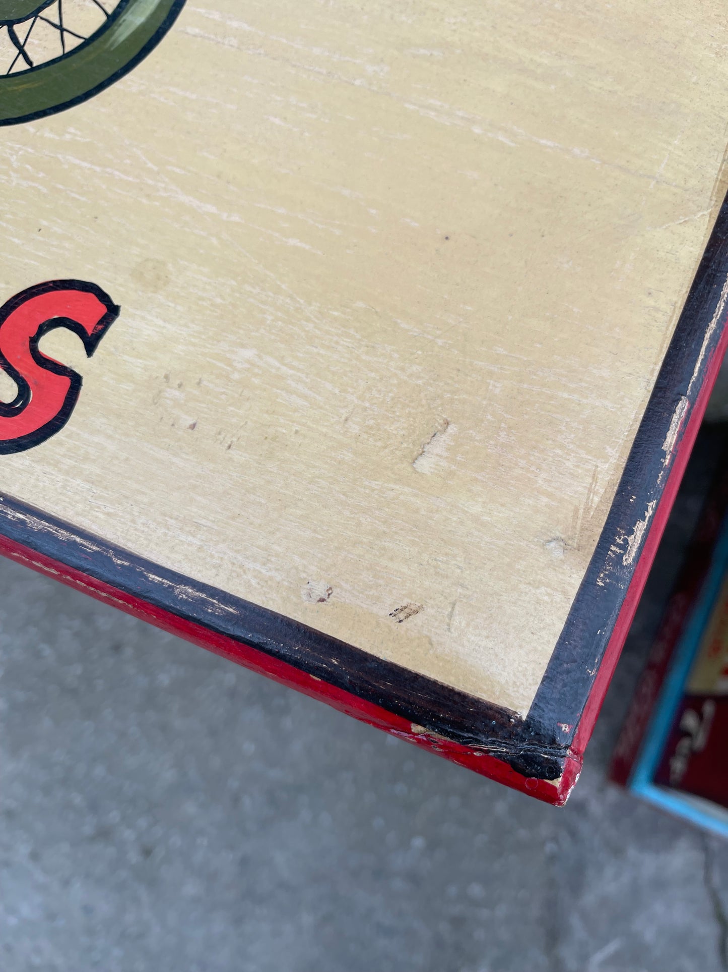 Quirky hand painted cabinet with retro / vintage style adverts